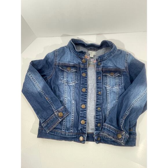 Garnet Hill Kids Jean Jacket with Embroidered Flowers Size Large - Picture 1 of 16